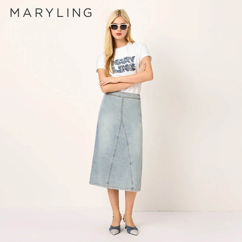 MARYLING玛俪琳2025春季新品重工字母logo绣花T恤A1FBW20020