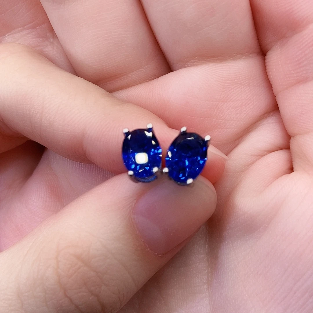 耳饰蓝宝石银S925镶嵌