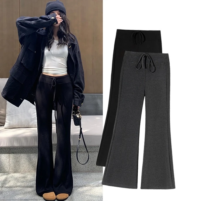 孕妇针织微喇裤子新款春秋薄款2025新款垂坠感托腹裤微喇休闲裤