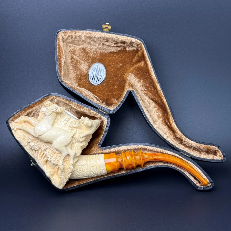 SMS土耳其进口手工雕刻大号动物坐斗海泡石烟斗 Salim签名