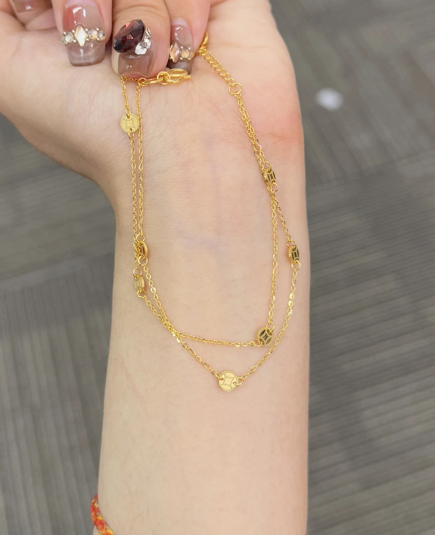 足金999 铜钱双链手链