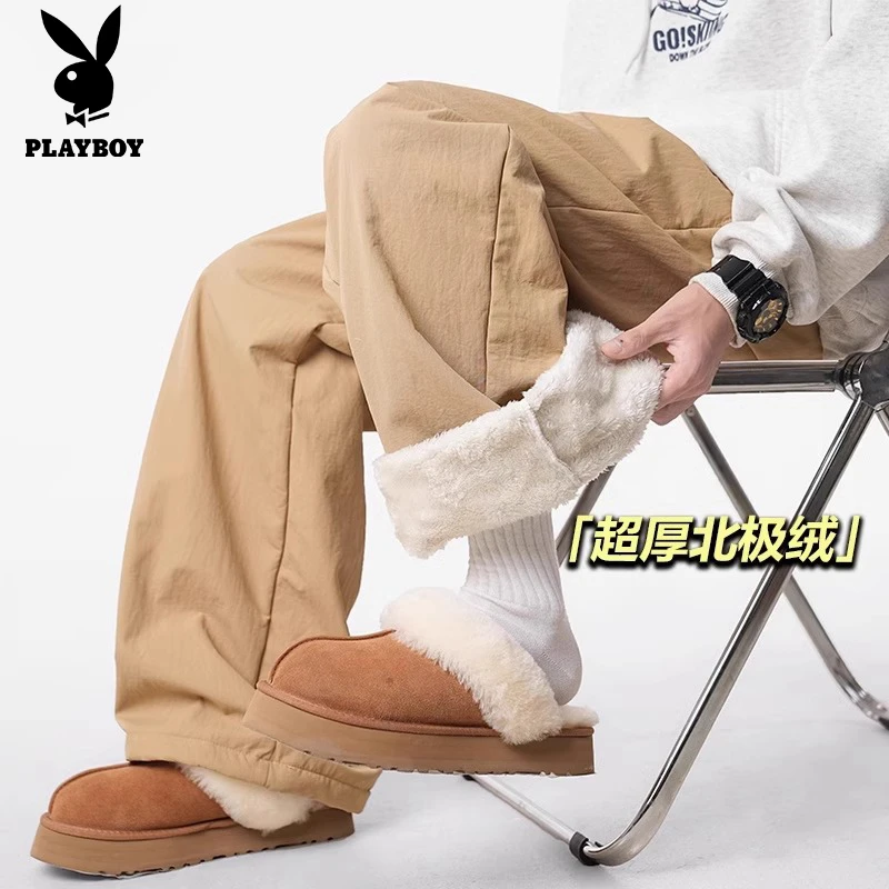 花花公子超厚男士加绒加厚卫裤直筒休闲裤男款秋冬季保暖棉裤男裤