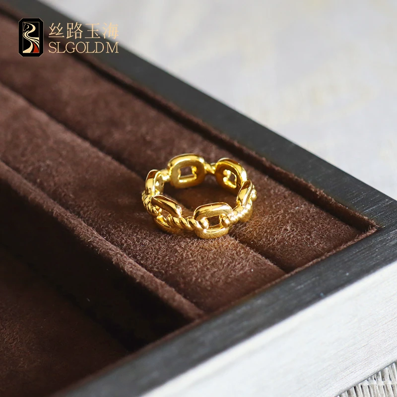 丝路玉海麻花扭扣戒指足金999气质轻奢时尚女士小众简约女款