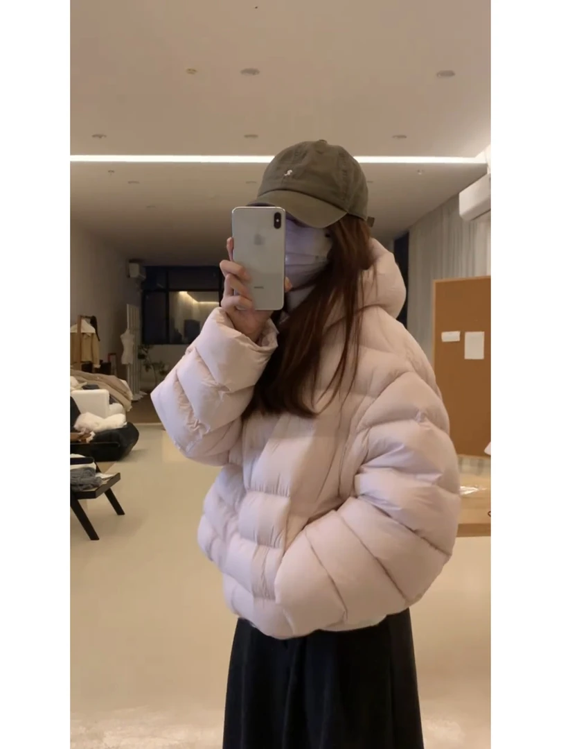 双拉链排骨粉色小泡芙连帽棉服女短款2026冬季新款设计感保暖外套