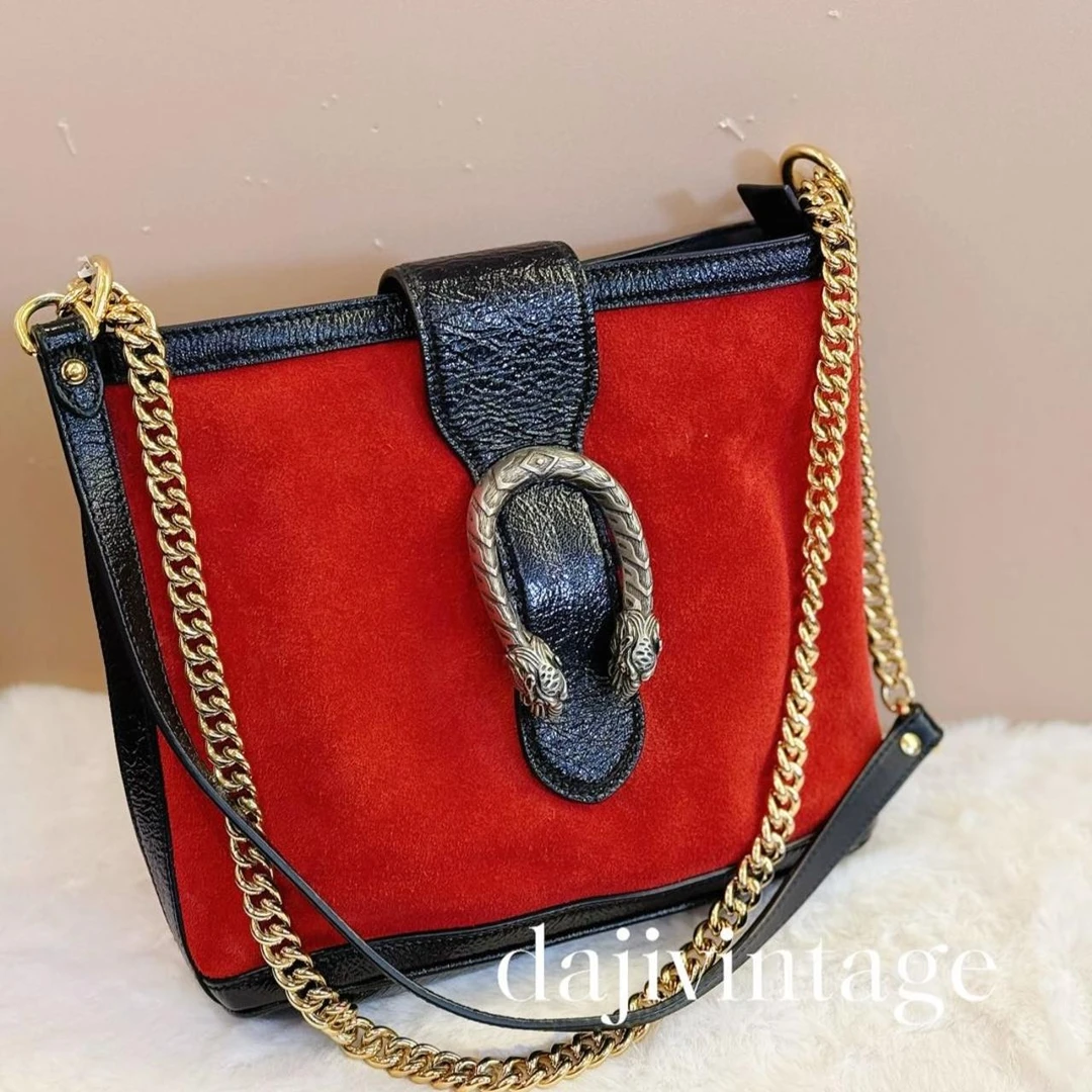 95新 GUCCI/古驰 大吉中古/Gucci古驰麂皮酒神水桶包