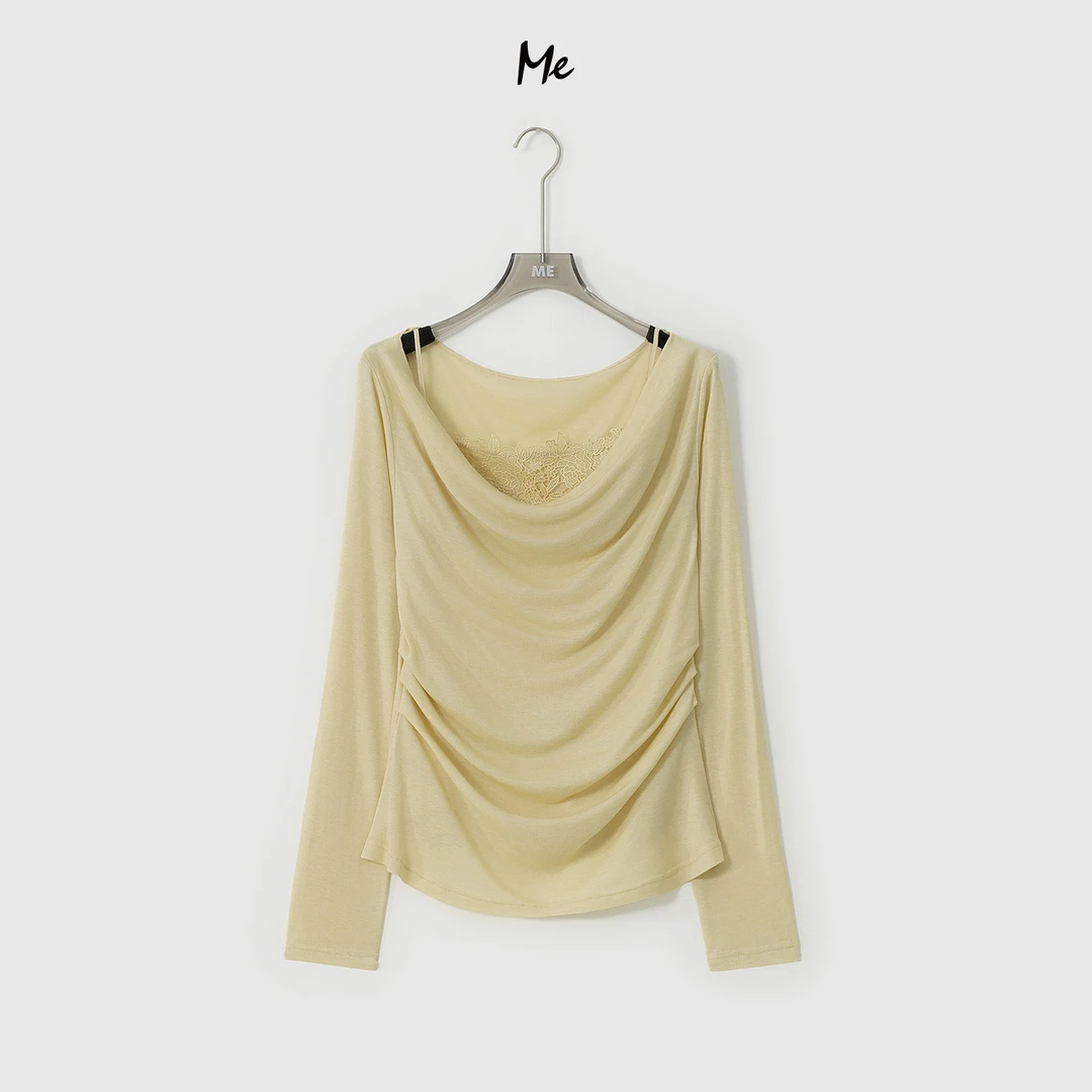 ME【荡漾花影】天丝桑蚕丝混纺巨软浮雕刺绣拼接时尚上衣MESA3328