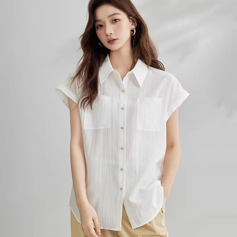衬衫短袖口袋日系女士白色短袖衬衫时尚休闲韩版夏装