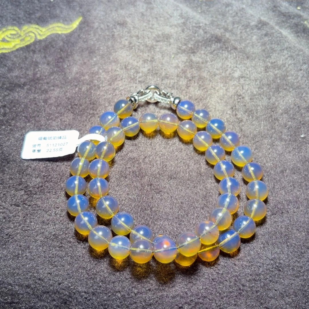 琥珀合金珠宝奇石9.5mm蓝珀女神链