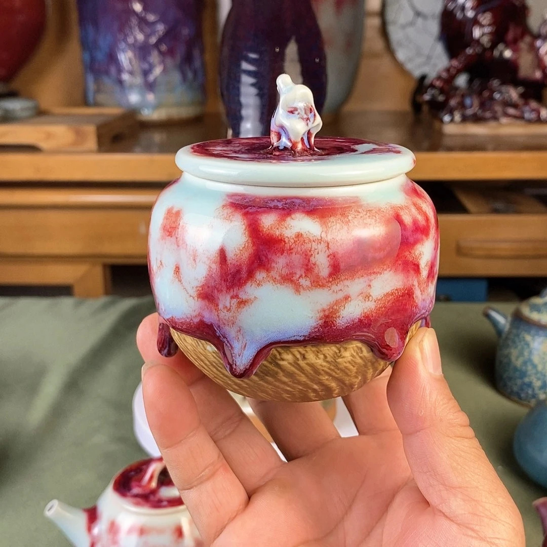 茶叶罐，玉石釉，全手工