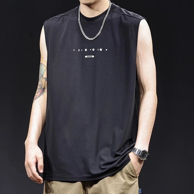 莱塞尔冰丝背心男t恤坎肩男士2025新款夏季无袖运动健身篮球大码