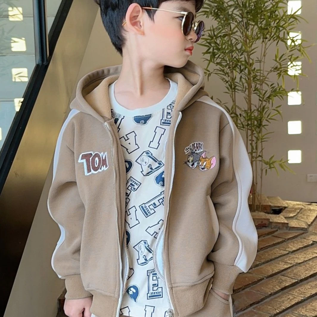 【YF】TM290撞色袖拼刺绣儿童拉链衫