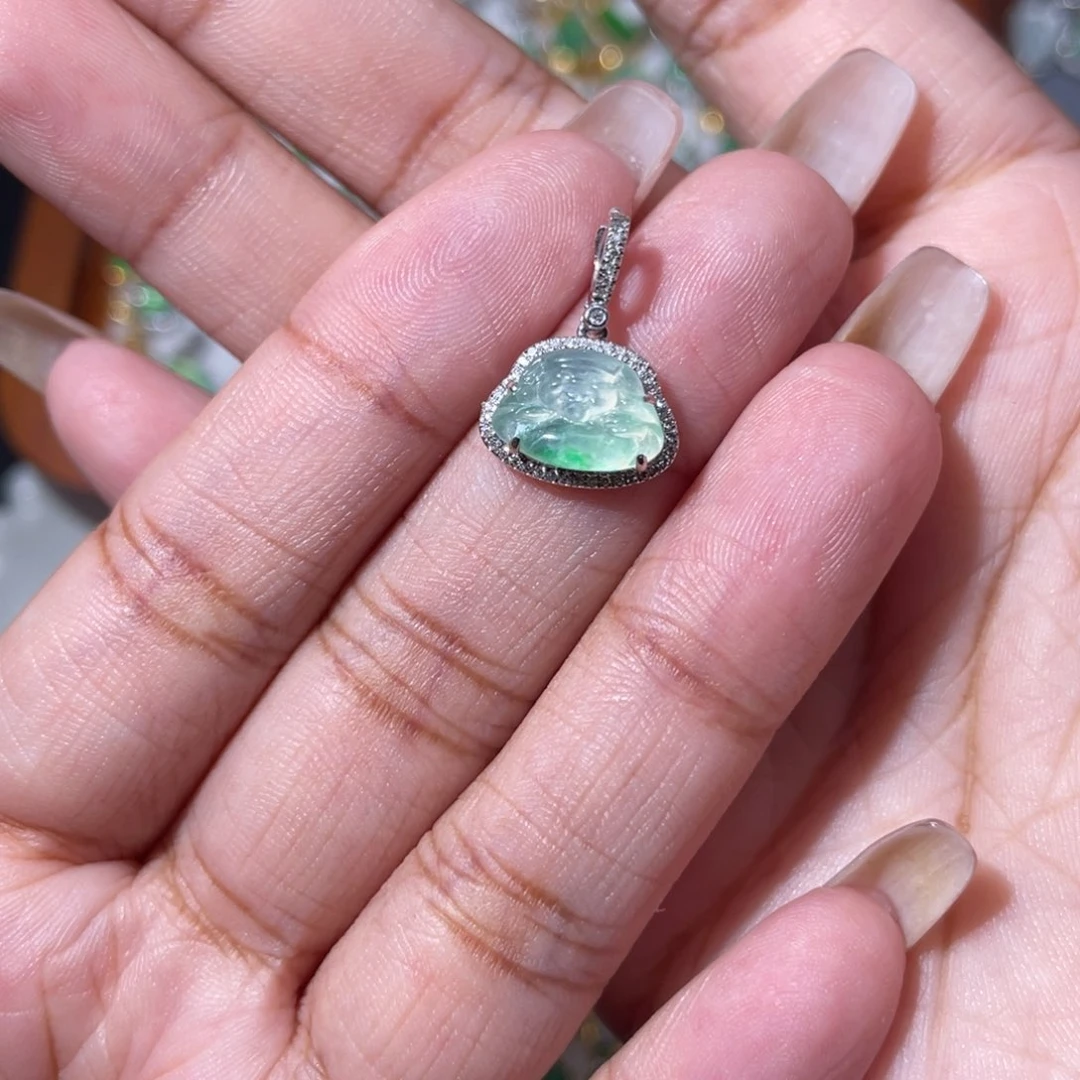 吊坠(不含链)18K金镶嵌翡翠