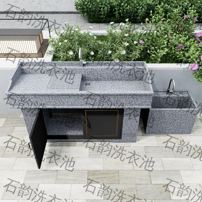 定制天然花岗岩洗衣池适用户外庭院阳台别墅带搓衣板
