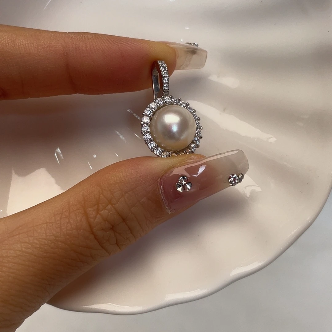 银S925镶嵌海水珍珠吊坠(不含链)