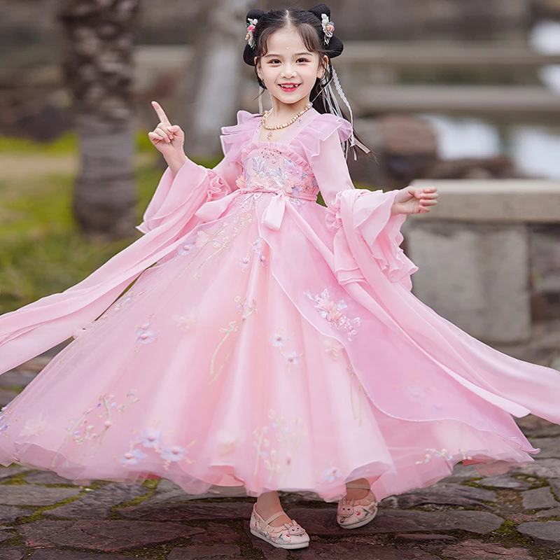女童汉服春季童装新中式连衣裙2025春夏新款中国风女宝宝裙子刺绣