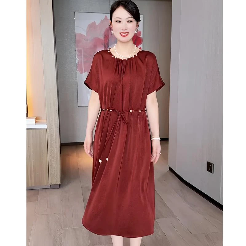 中老年女装高贵气质收腰裙子妈妈装40-50岁洋气时髦新款连衣裙夏