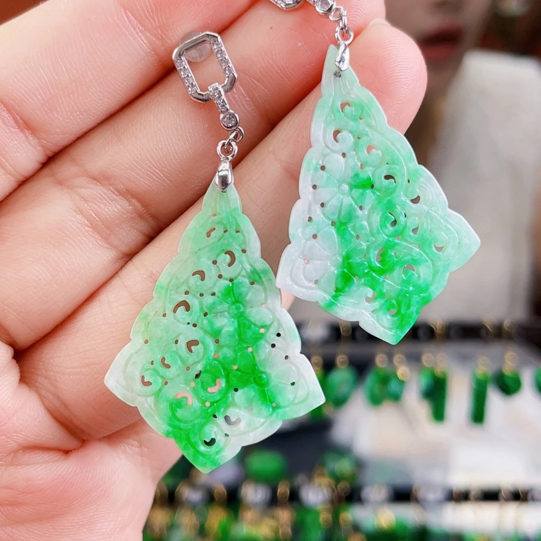 翡翠银S925镶嵌耳饰