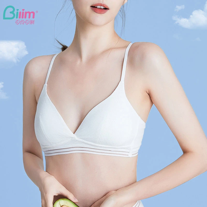百伶百俐女士文胸内衣无钢圈内衣棉质纯色无痕薄款大胸显小胸罩