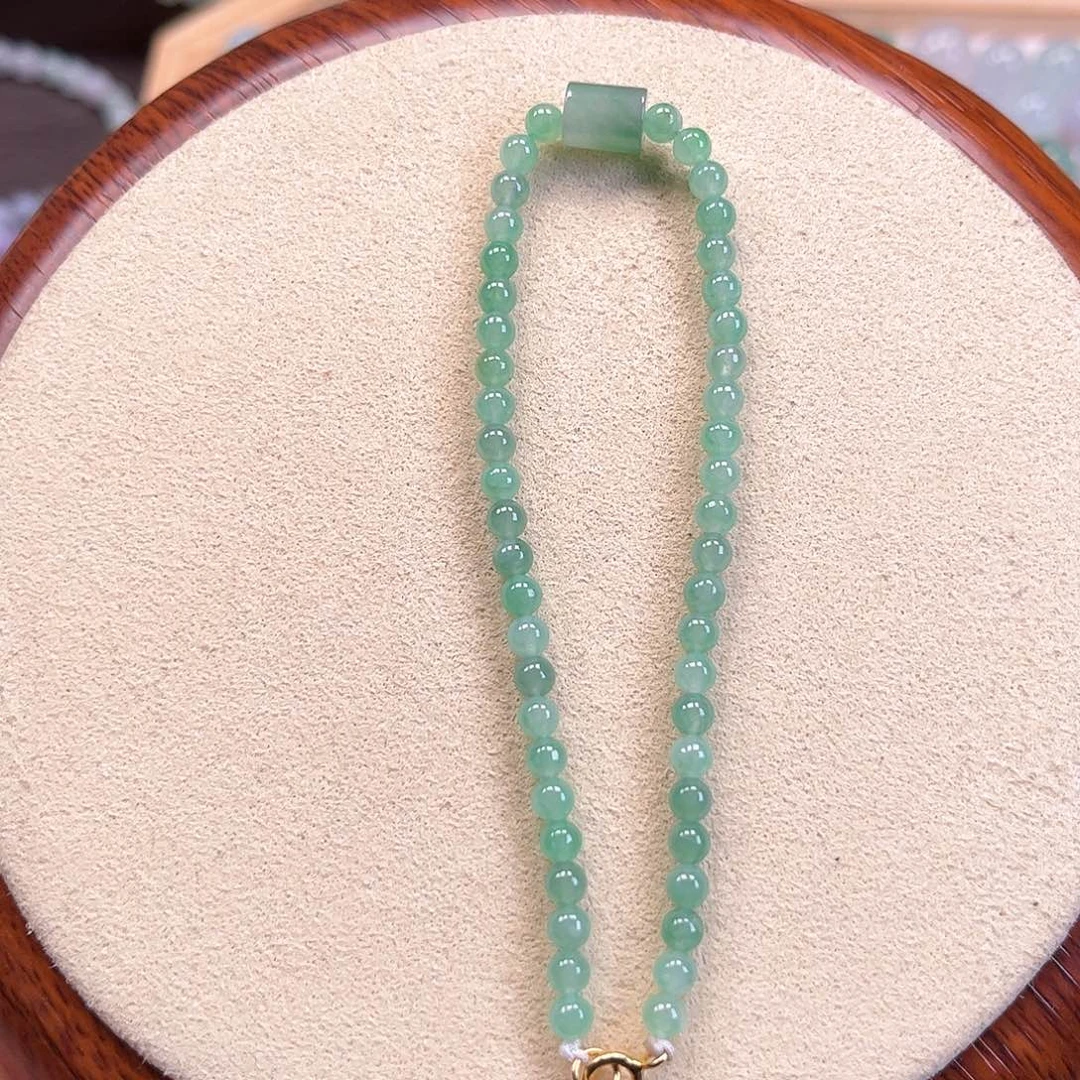 翡翠散珠翡翠A货甜绿手串 卡3.5