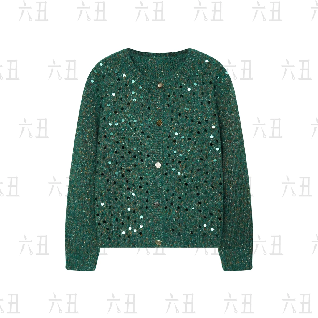 【六丑】新款冬季时尚两色开衫通勤百搭亮片针织衫511ZZS0142