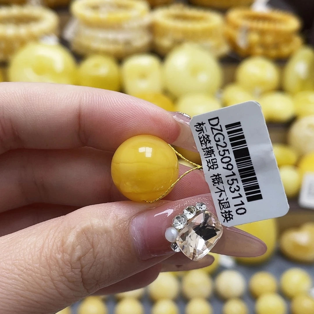 琥珀未镶嵌裸石14.9mm圆珠瑕