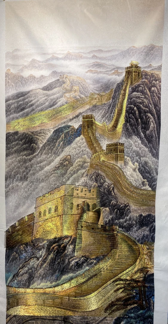 万里长城款入户玄关画高精密刺绣背景墙面挂画装饰画80*160