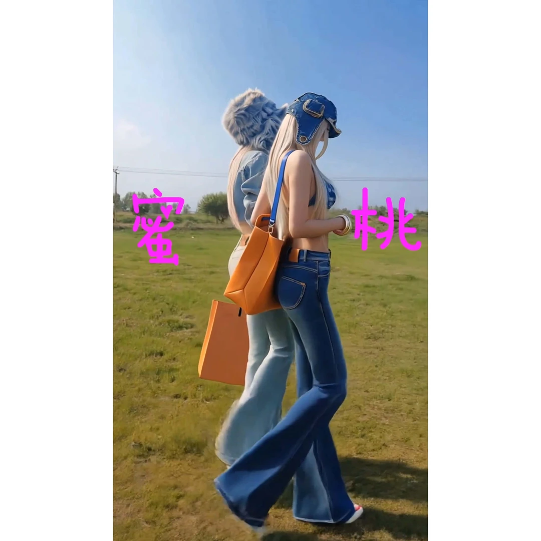 【蜜桃微喇叭】加绒和单裤AOAOMISSSHOP鳌鳌家蓝色修身弹力牛仔长裤