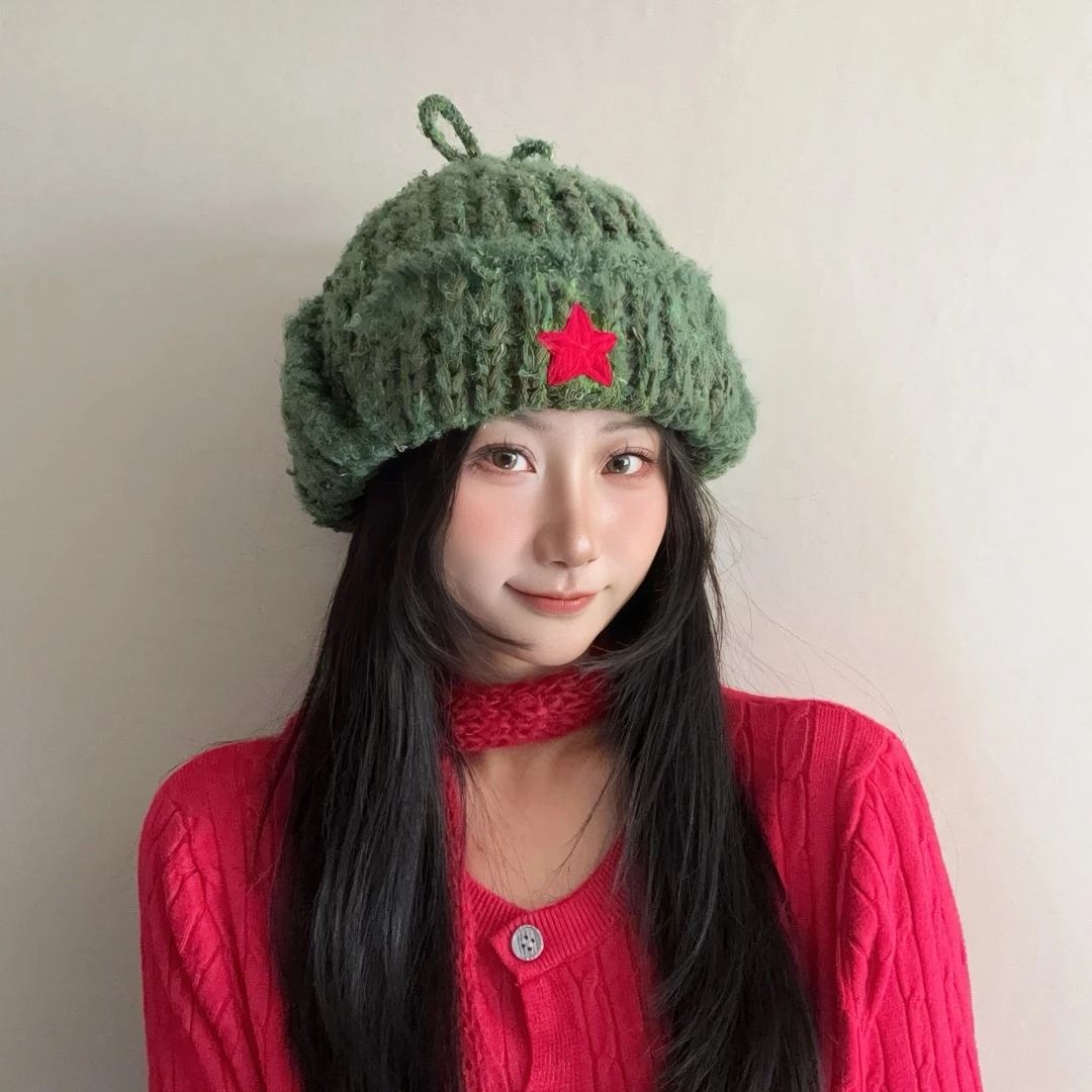 春花巧手手纯手工编织男女秋冬休闲网红雷锋帽可爱毛绒保暖飞行帽