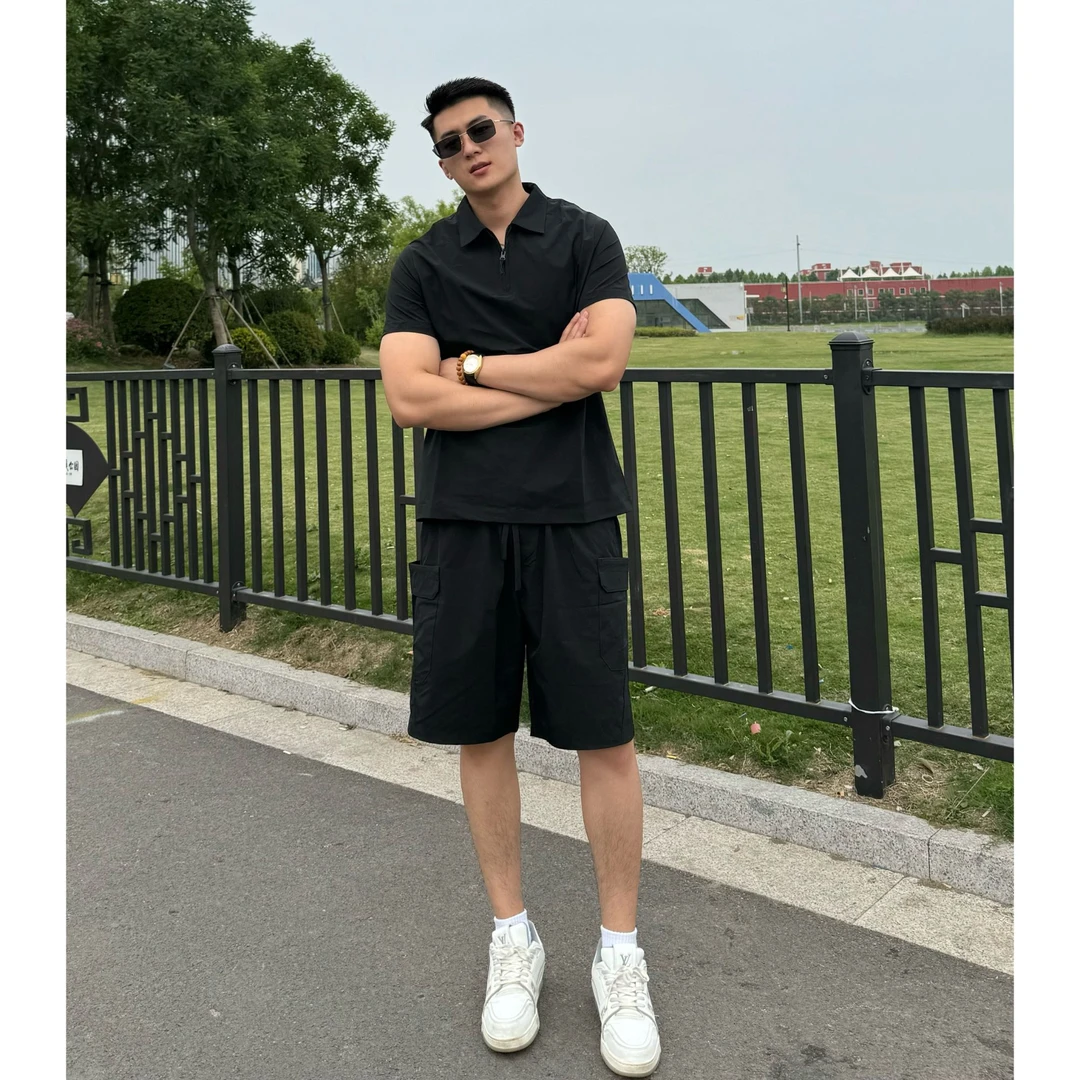 【LYFZ】美式简约翻领Polo套装高级感短袖T恤男款短裤百搭夏季薄款