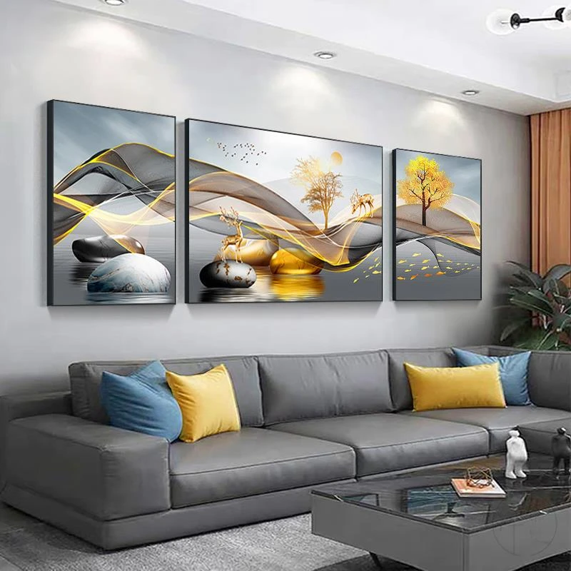 轻奢麋鹿十字绣2025新款线绣客厅三联画手工刺绣简约现代风格简单