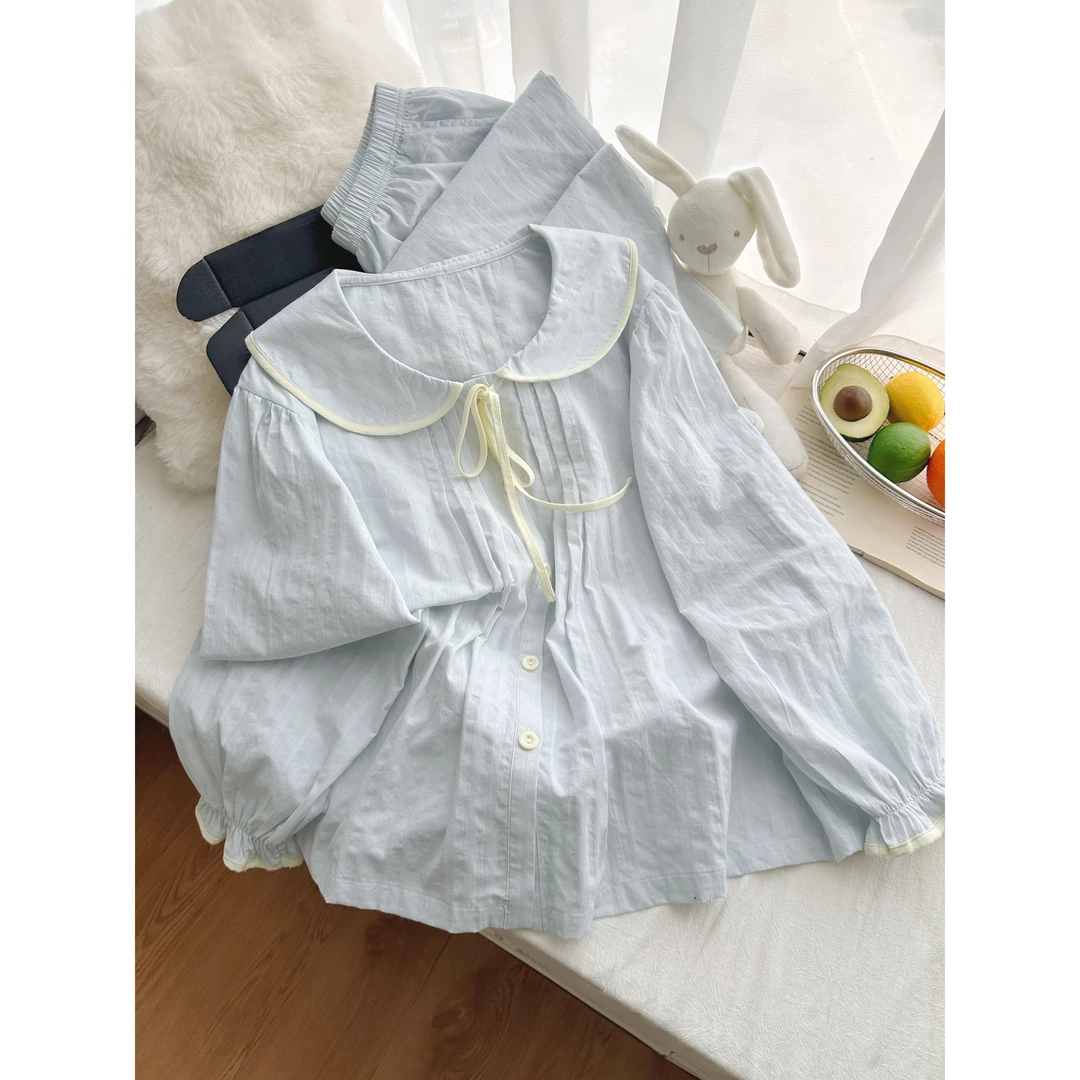 2025年甜美高级感纯色简约睡衣女秋季新款宽松舒适家居服套装女生