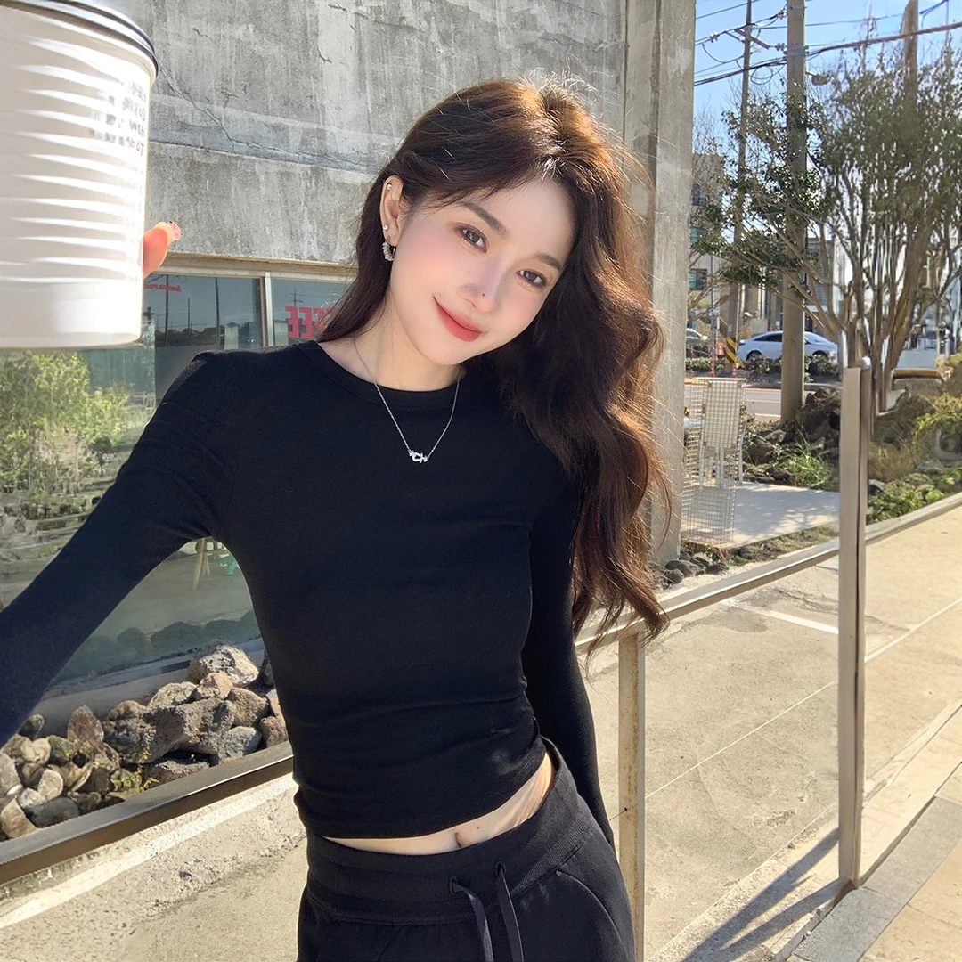 立领修身打底衫内搭女春秋季弹力长袖t恤长袖女上衣春秋时尚外穿