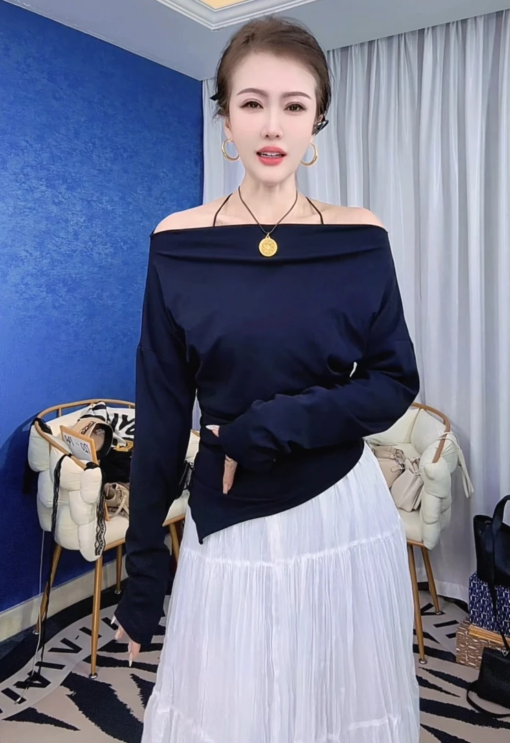 不规则设计一字领打底衫8829