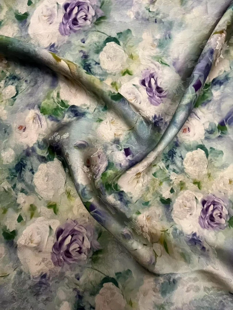 (绿野仙踪)高档新中式香云纱花萝提花布头连衣裙旗袍（开裁不退换）