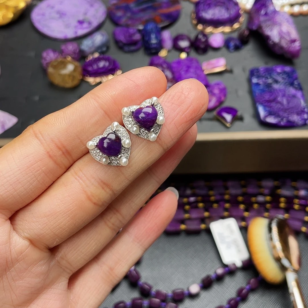 苏纪石（舒俱来）耳钉银S925镶嵌