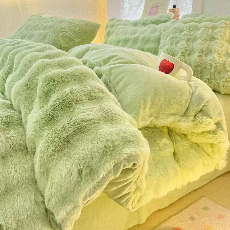 冬季简约轻奢加绒保暖兔兔绒牛奶绒四件套双面绒抗静电裸睡三件套