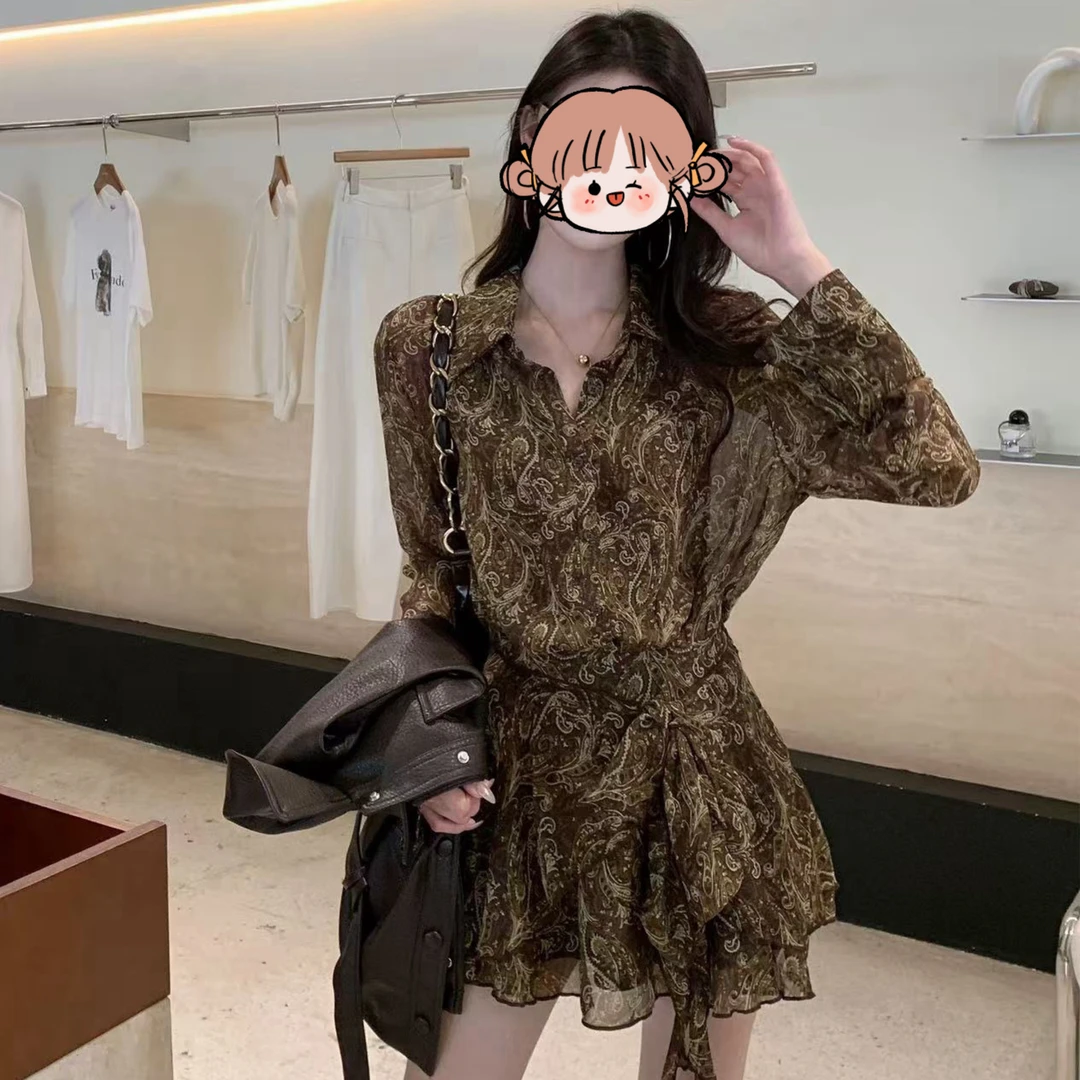 早秋新款韩版高腰修身显瘦V领通勤气质连衣裙女