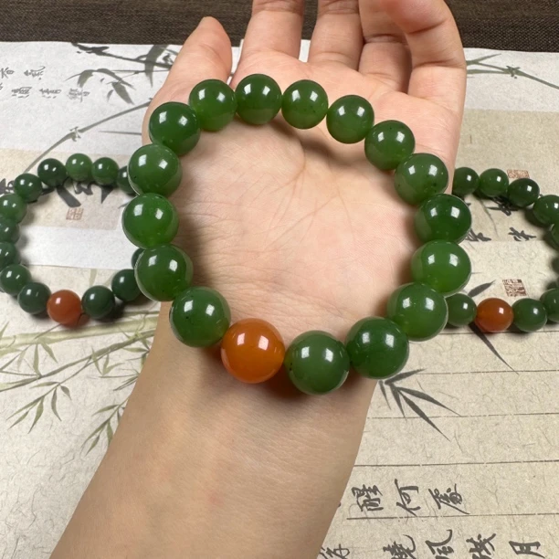 卡12碧玉手串单颗南红配珠多样性发货拍一发一