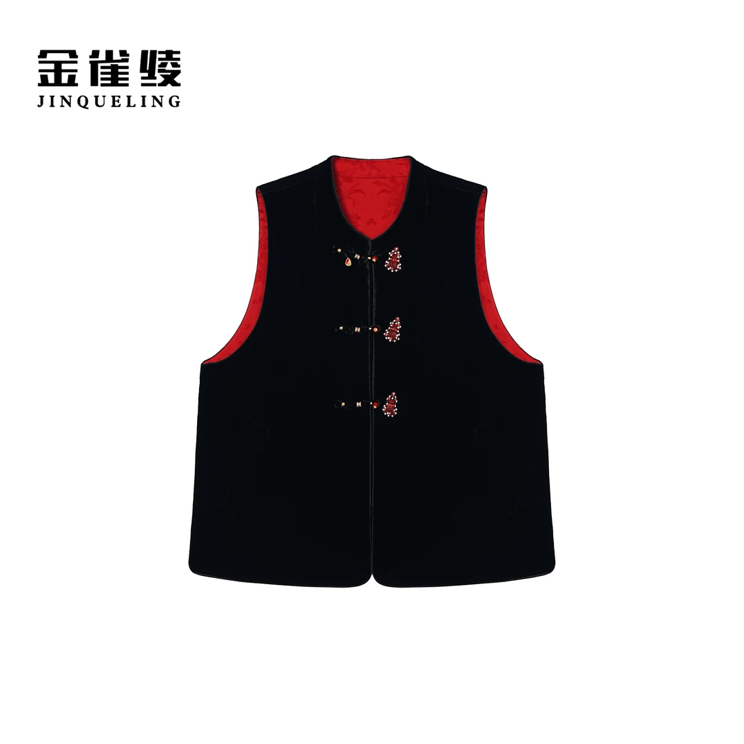 金雀绫【福禄满堂】100桑蚕丝丝绒国风保暖加宽加大棉马夹SZA4TY757