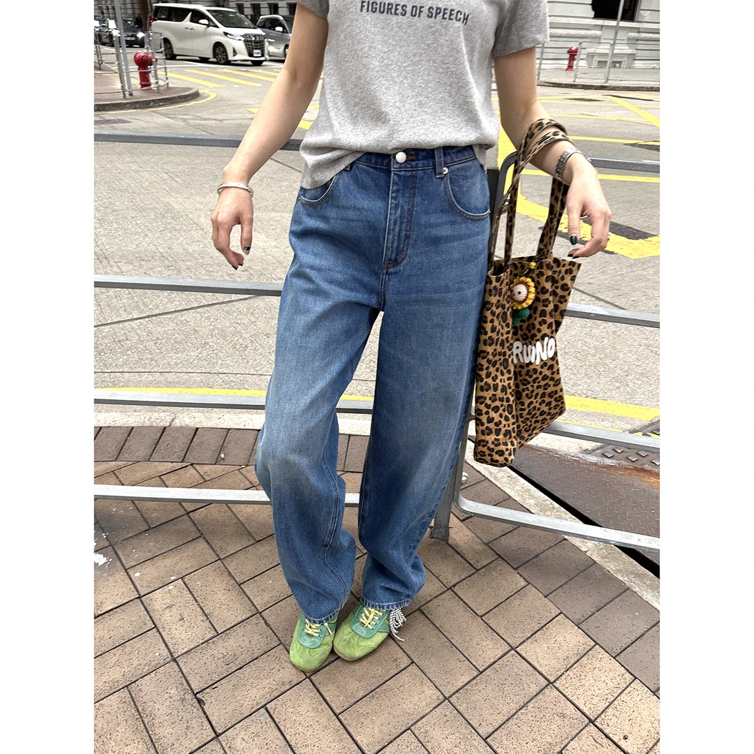 YANGLE_牛仔裤女2025新款夏季松弛感镰刀阔腿宽松显瘦复古哈伦裤