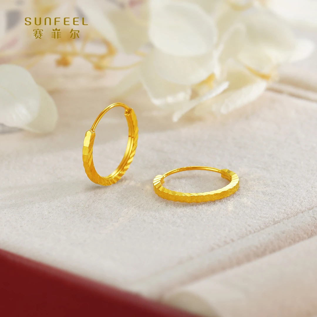 SUNFEEL/赛菲尔【四店】足金5G金时尚车花耳圈5GE01034