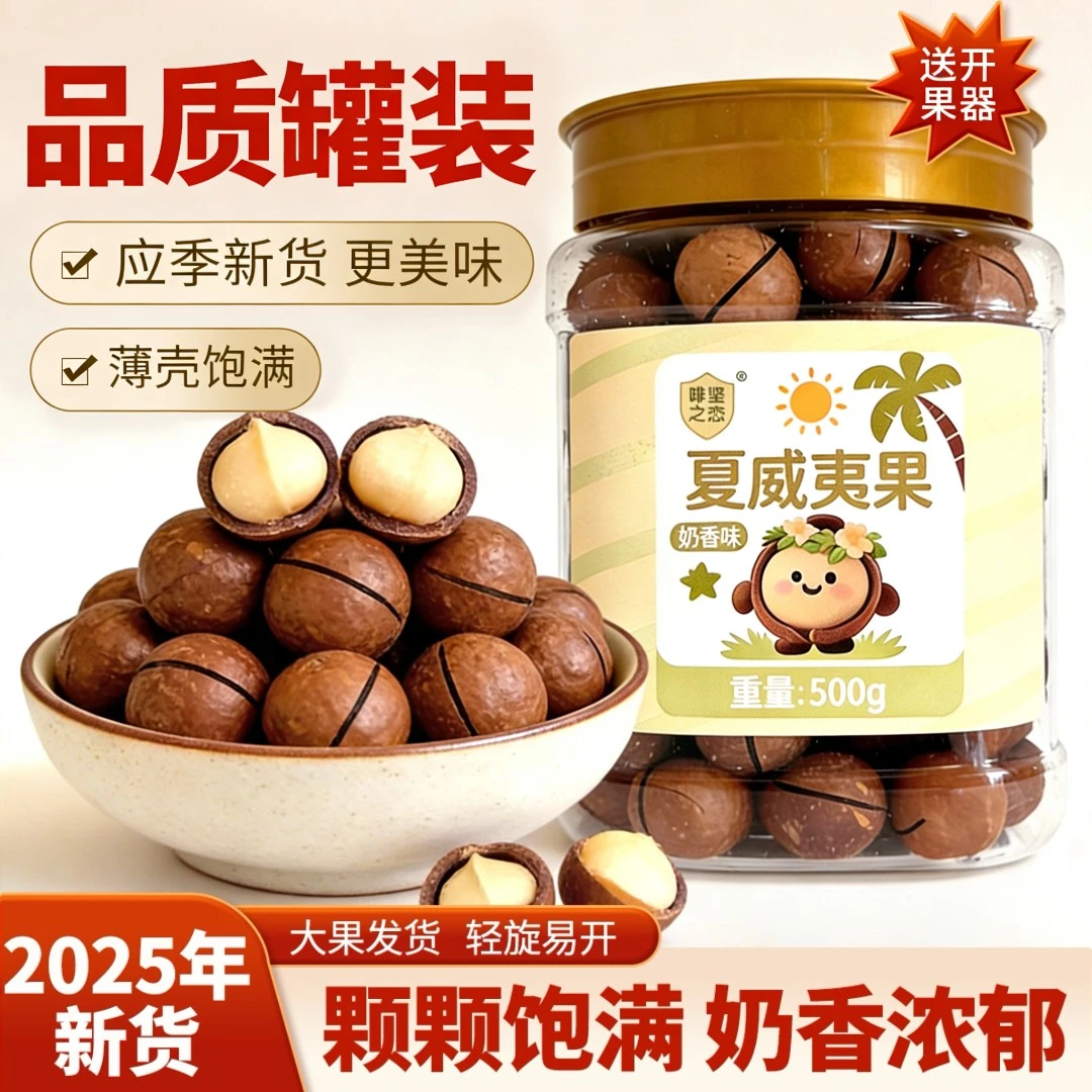 【新货大果】夏威夷果500克/罐炒货坚果10罐*坏果包赔22-25mm果子