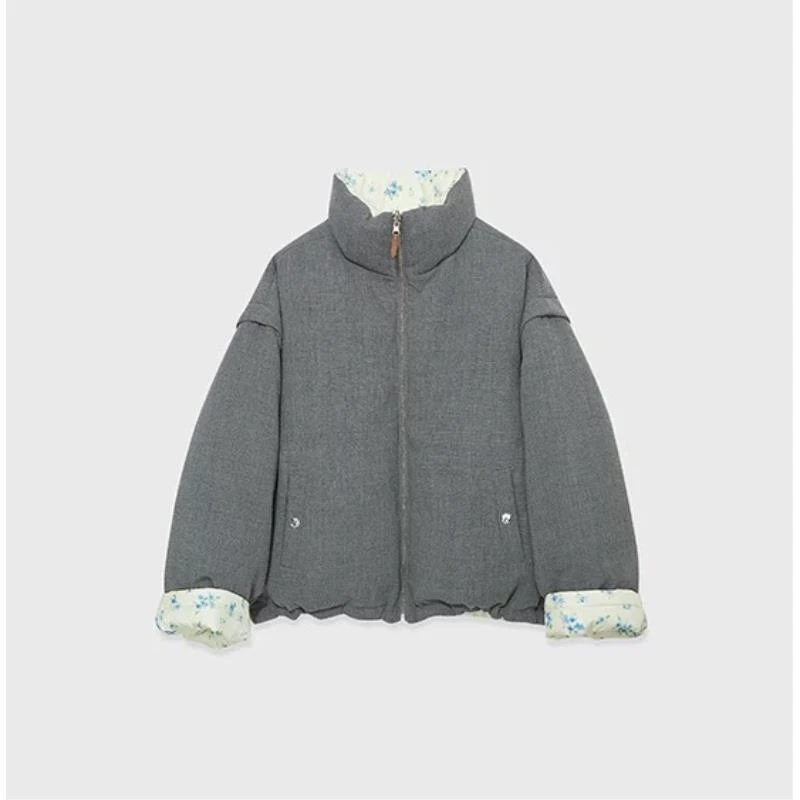 特清!桑蚕丝 碎花双面穿羽绒服外套