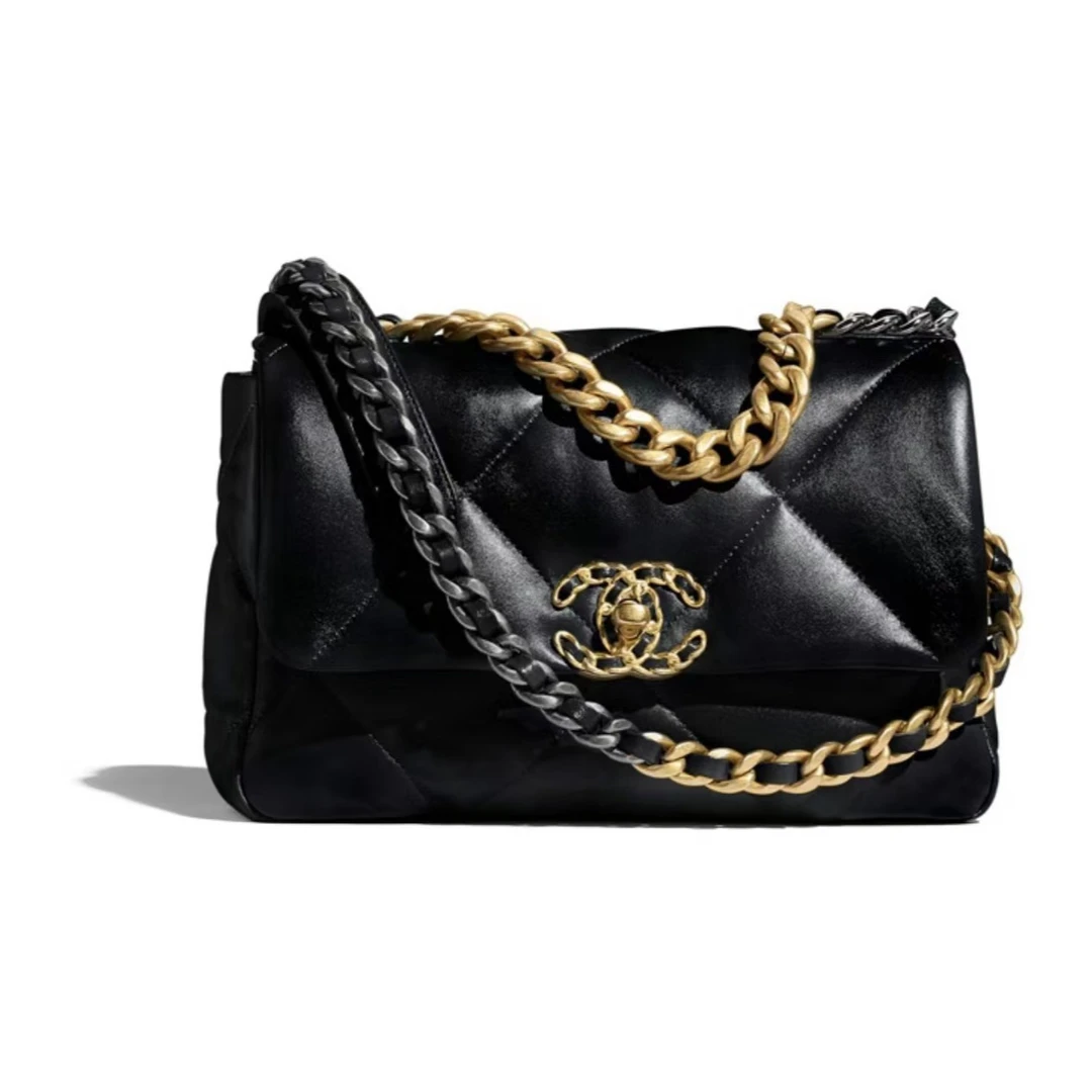 99新 Chanel/香奈儿 19Bag黑金小号/大号羊皮链条包 27开原盒尘袋