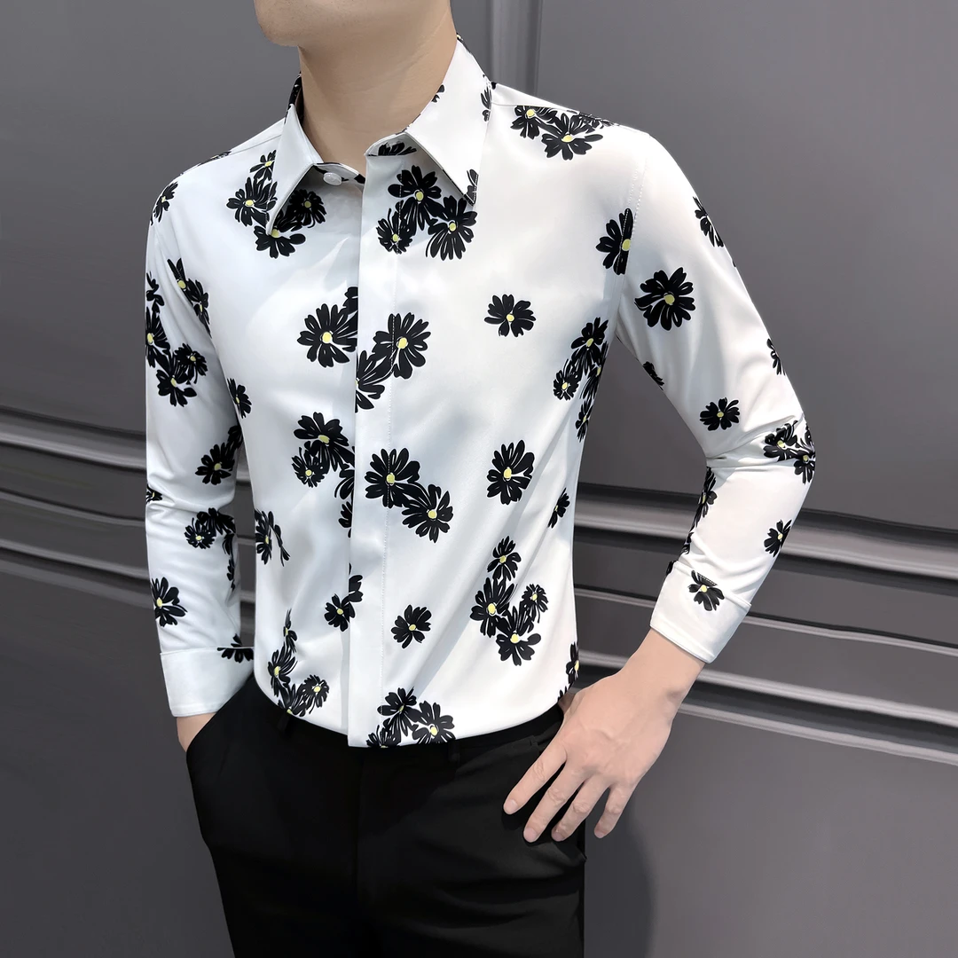 碎花衬衫男款长袖痞帅高级感春秋暗门襟2025新款爆款洋气衬衣男士