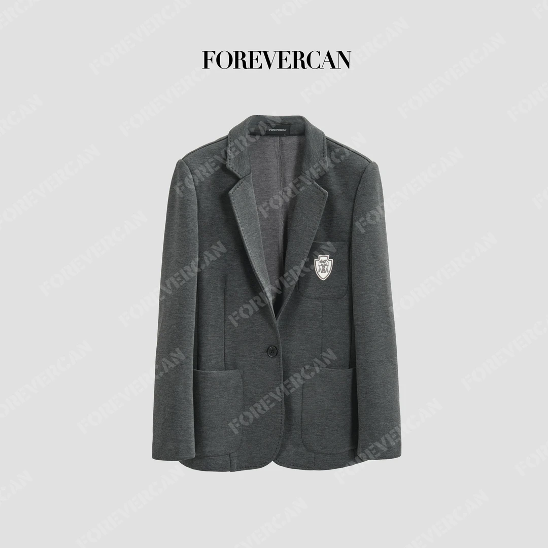 FOREVERCAN“伊斯曼学院”经典学院风平驳领刺绣西装外套WC23735
