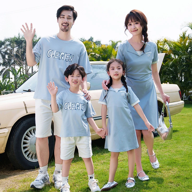 2025夏季新款亲子装套装高级显瘦母女装连衣裙一家三口四口度假装