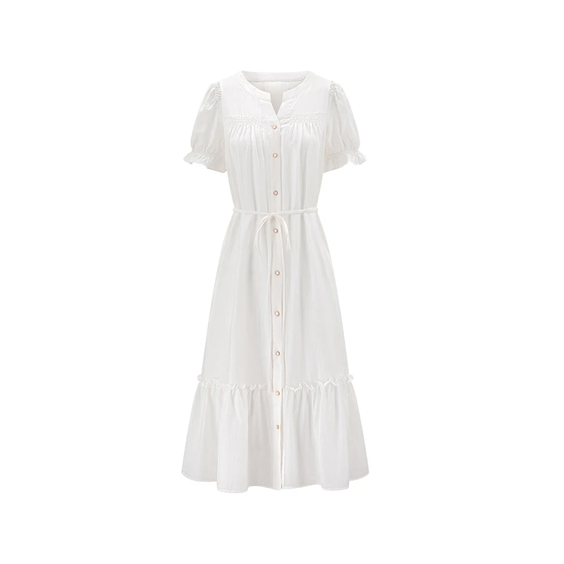 法式收腰显瘦天丝连衣裙中长裙小个子百搭a字纱裙 87320005