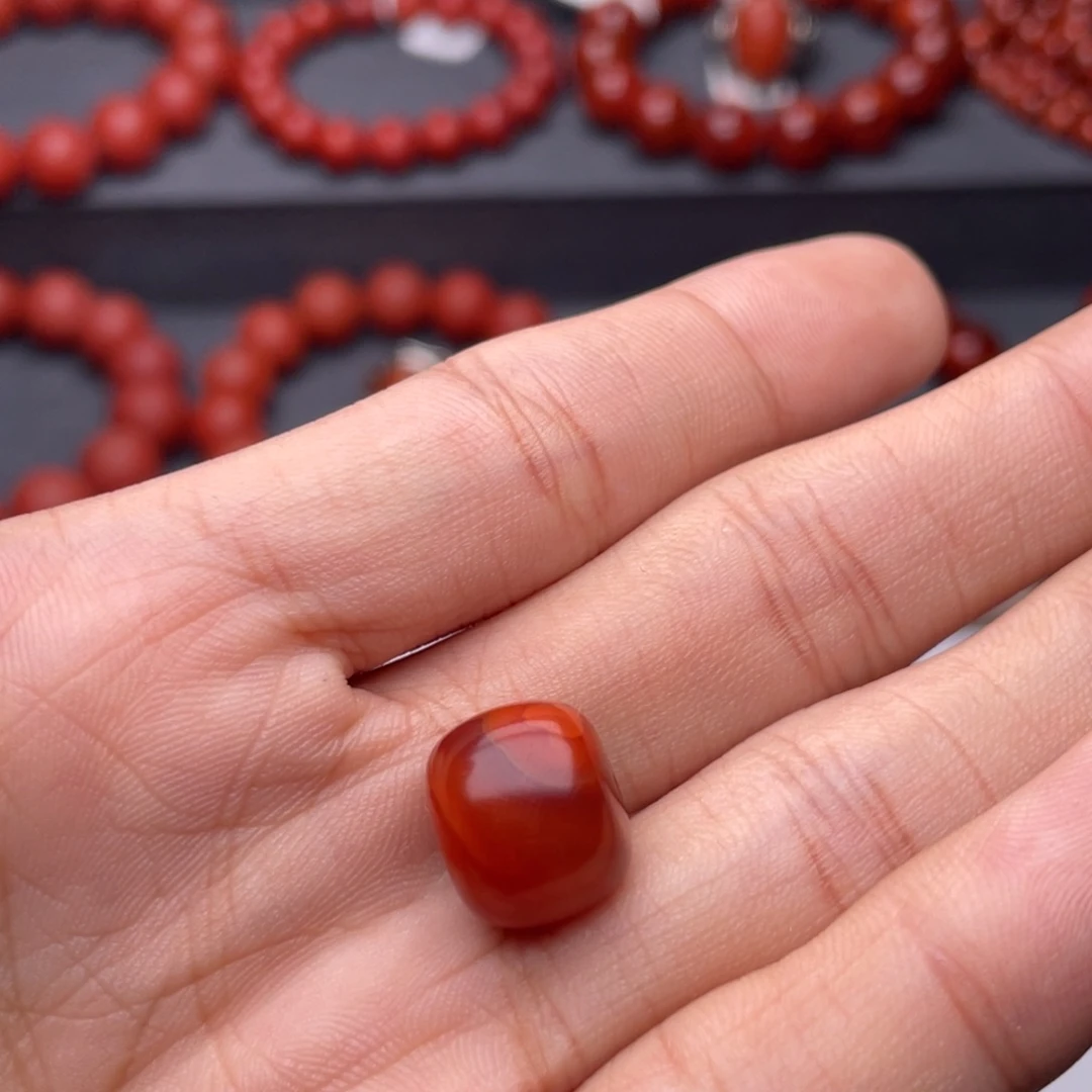 无***安南红玛瑙未镶嵌手串H13.8mm（原矿）火焰纹老型