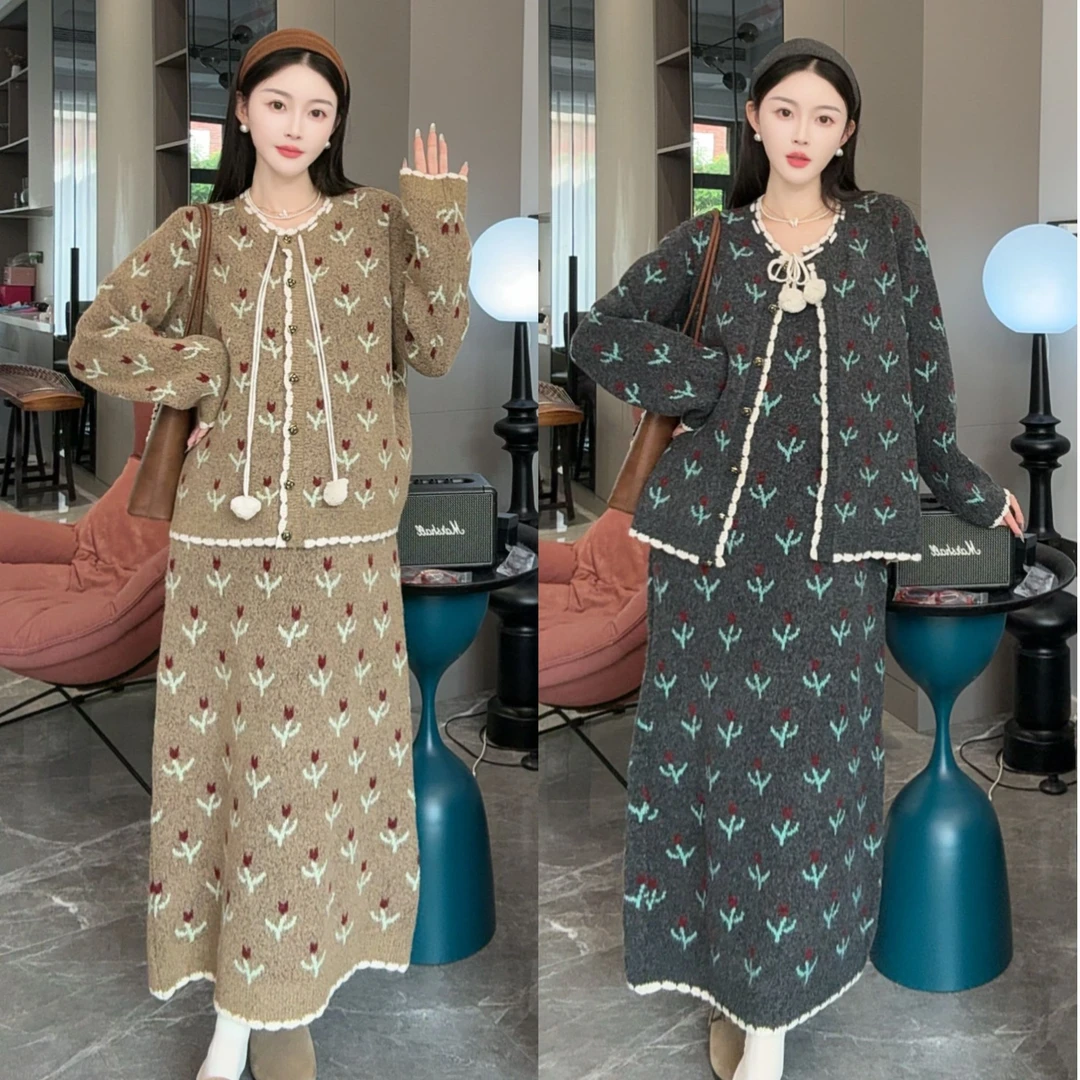 时尚2025秋冬新款孕妇系带设计感气质韩显瘦开衫吊带裙毛衣套装裙